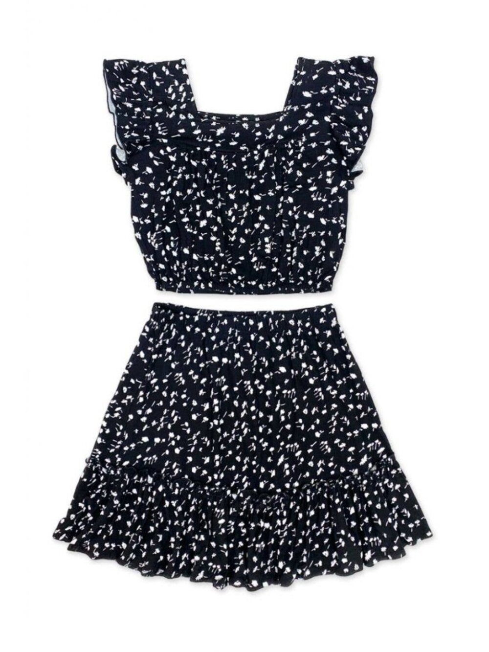 Girl's 2 pc Skirt Set w/ Ruffle Sleeve Top